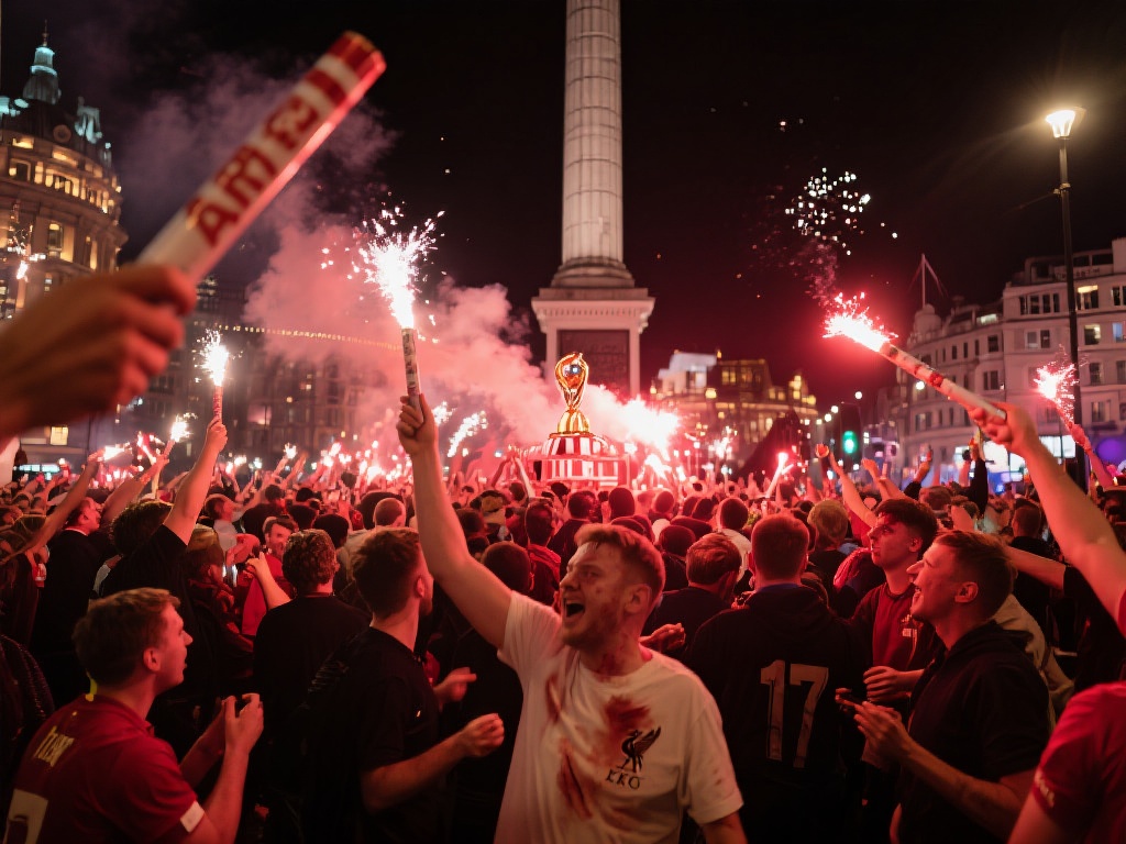 利物浦球迷庆祝夺冠使用照明弹致17人受伤 当利物浦以耀眼的表现夺得冠军后,整个城市